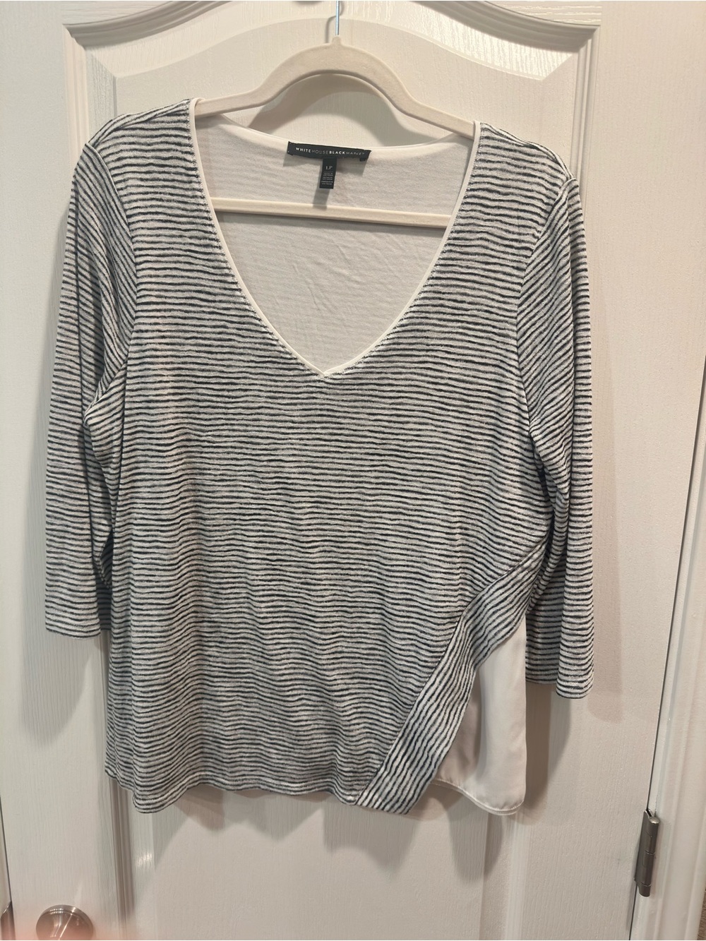 White House Black Market Black & White Striped V-Neck Tunic